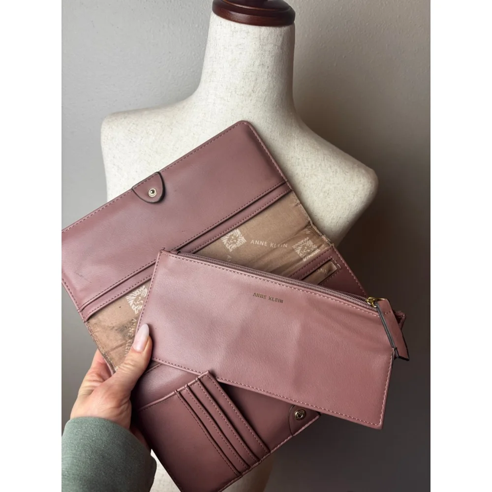Anne Klein Mauve Quilted Wallet clutch 3 pc passport holder coin purse